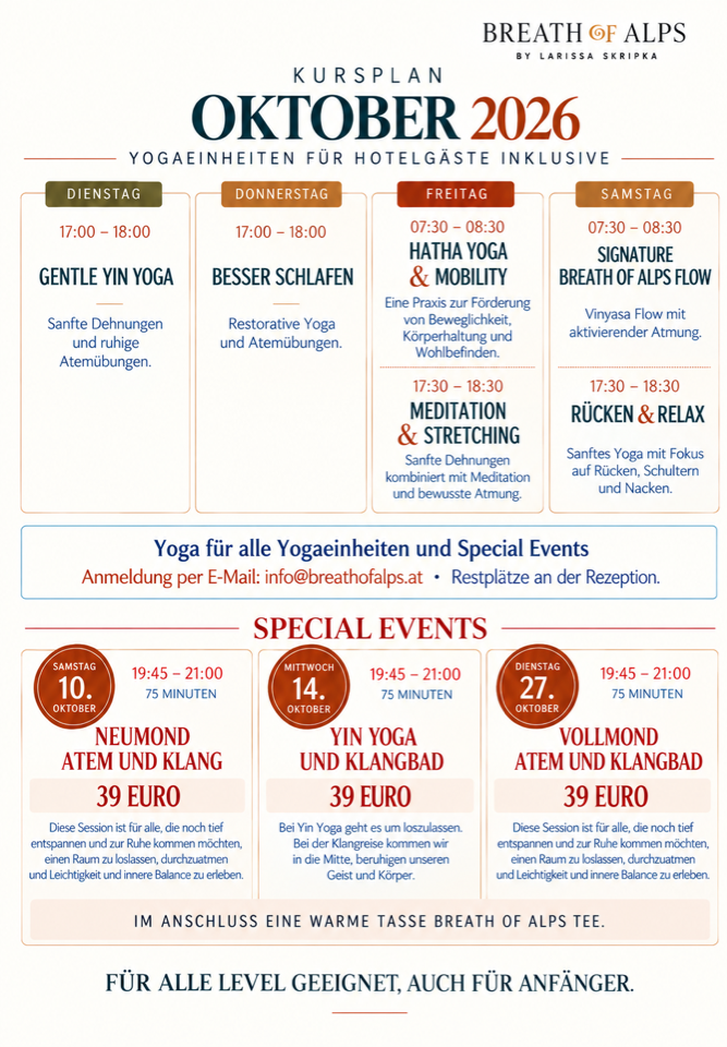 Programm im Yogastudio Breath of Alps in Bad Gastein